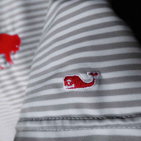 Buffalo Bills Vineyard Vines Performance Gray Striped Stretch Polo (XL) 🏈 - Picture 6 of 8